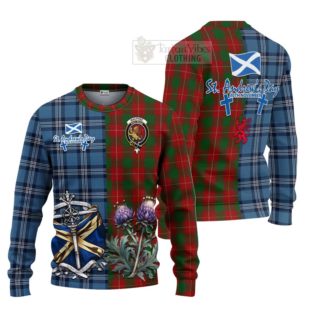 MacPhee (McPhee) Tartan Knitted Sweater Happy St. Andrew's Day Half Tartan Style Unisex - Tartan Vibes Clothing