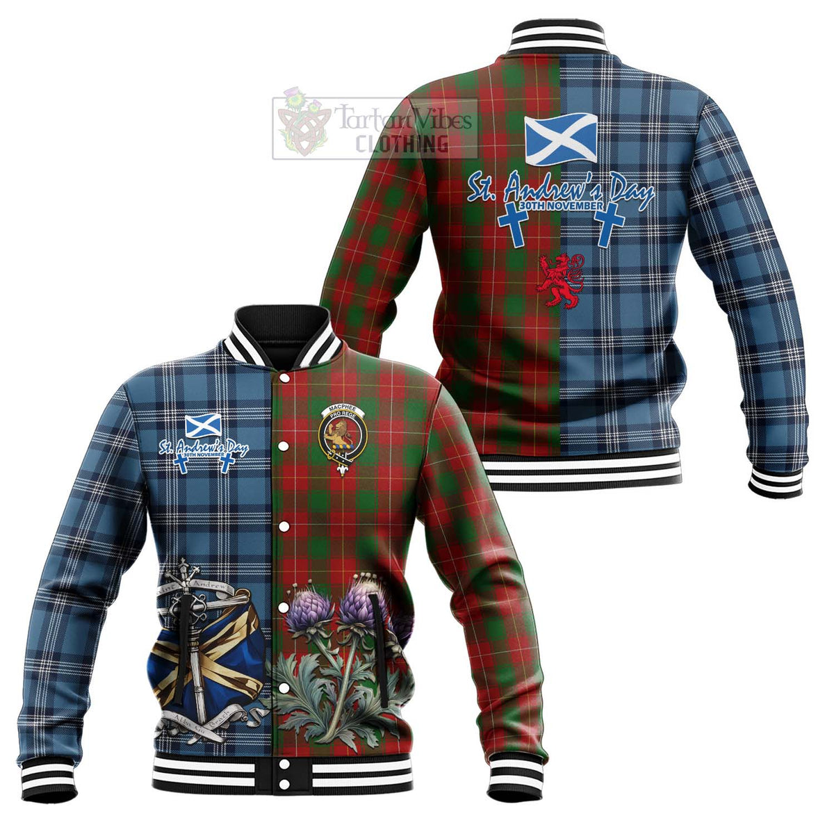 MacPhee (McPhee) Tartan Baseball Jacket Happy St. Andrew's Day Half Tartan Style Unisex - Tartan Vibes Clothing