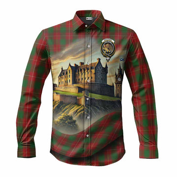 MacPhee (McPhee) Tartan Family Crest Long Sleeve Button Shirt with Scottish Ancient Castle Style Men's Shirt S - Tartan Vibes Clothing