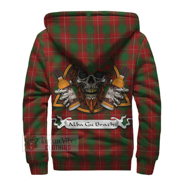 MacPhee (McPhee) Tartan Sherpa Hoodie with Family Crest and Bearded Skull Holding Bottles of Whiskey - Tartan Vibes Clothing