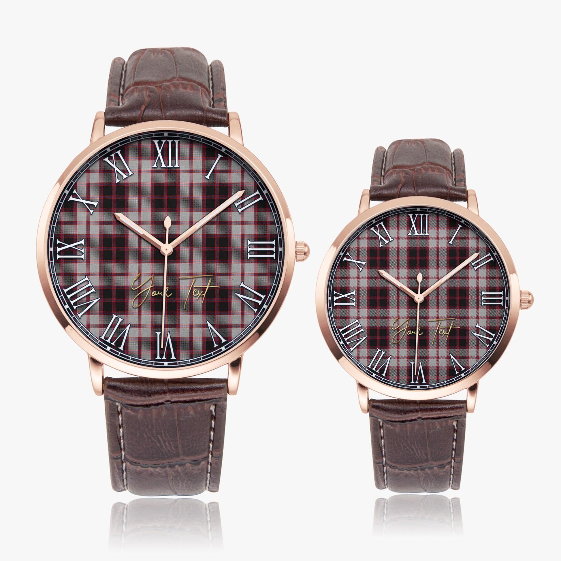 MacPherson Tartan Personalized Your Text Leather Trap Quartz Watch Ultra Thin Rose Gold Case With Brown Leather Strap - Tartanvibesclothing