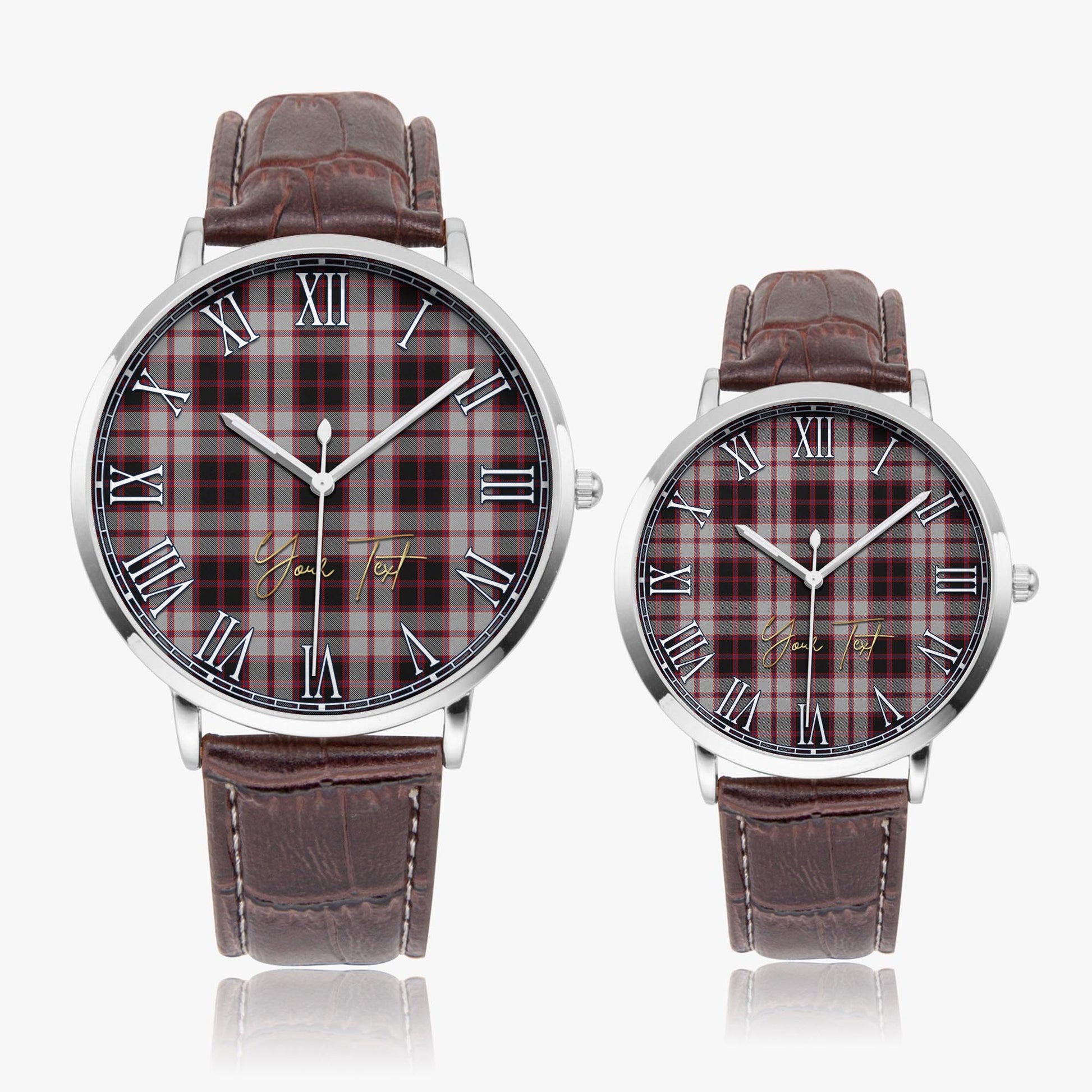 MacPherson Tartan Personalized Your Text Leather Trap Quartz Watch Ultra Thin Silver Case With Brown Leather Strap - Tartanvibesclothing