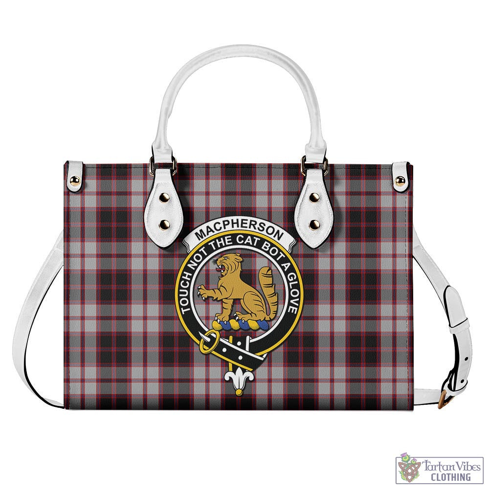 Tartan Vibes Clothing MacPherson Tartan Luxury Leather Handbags with Family Crest