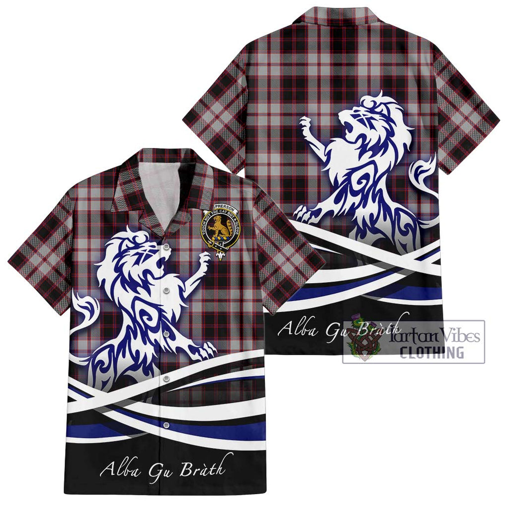 MacPherson (McPherson) Tartan Short Sleeve Button Shirt with Alba Gu Brath Regal Lion Emblem Kid - Tartanvibesclothing Shop