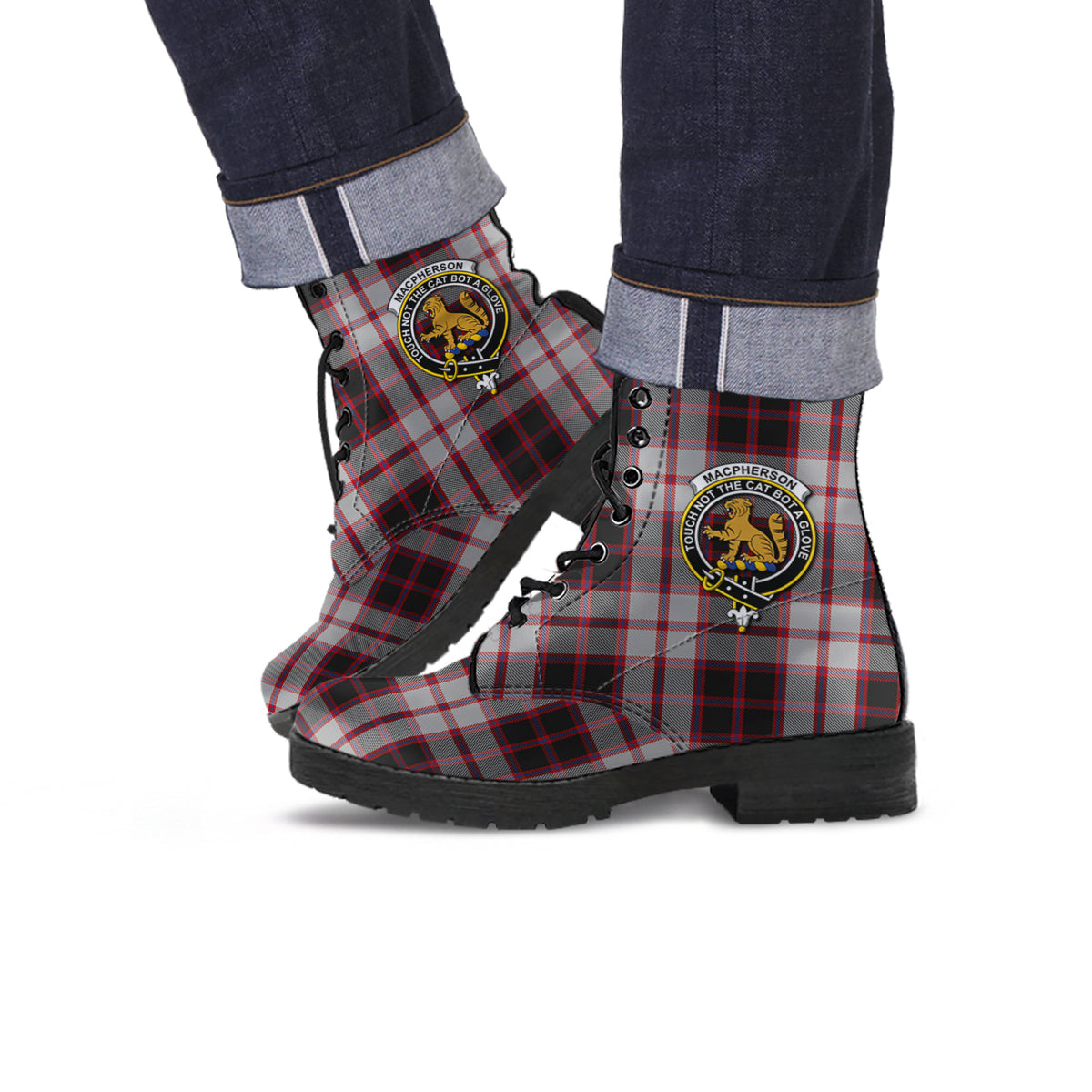 MacPherson (McPherson) Tartan Leather Boots with Family Crest Men' Boots - Tartan Vibes Clothing