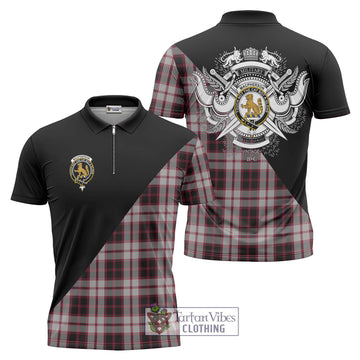 MacPherson (McPherson) Tartan Zipper Polo Shirt with Family Crest and Military Logo Style