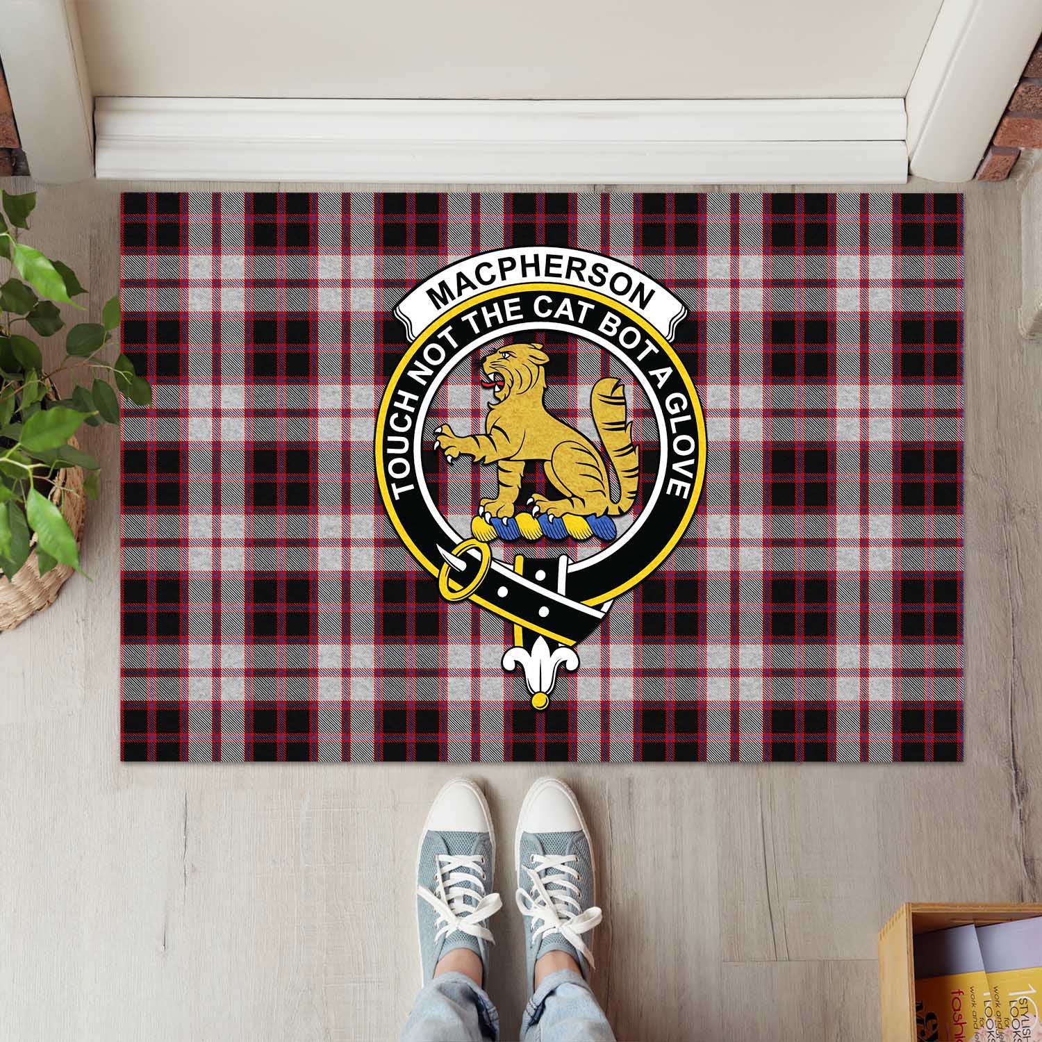 MacPherson Tartan Door Mat with Family Crest - Tartanvibesclothing