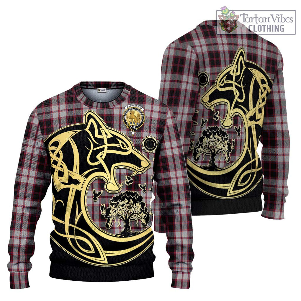 MacPherson (McPherson) Tartan Knitted Sweater with Family Crest Celtic Wolf Style Unisex - Tartan Vibes Clothing