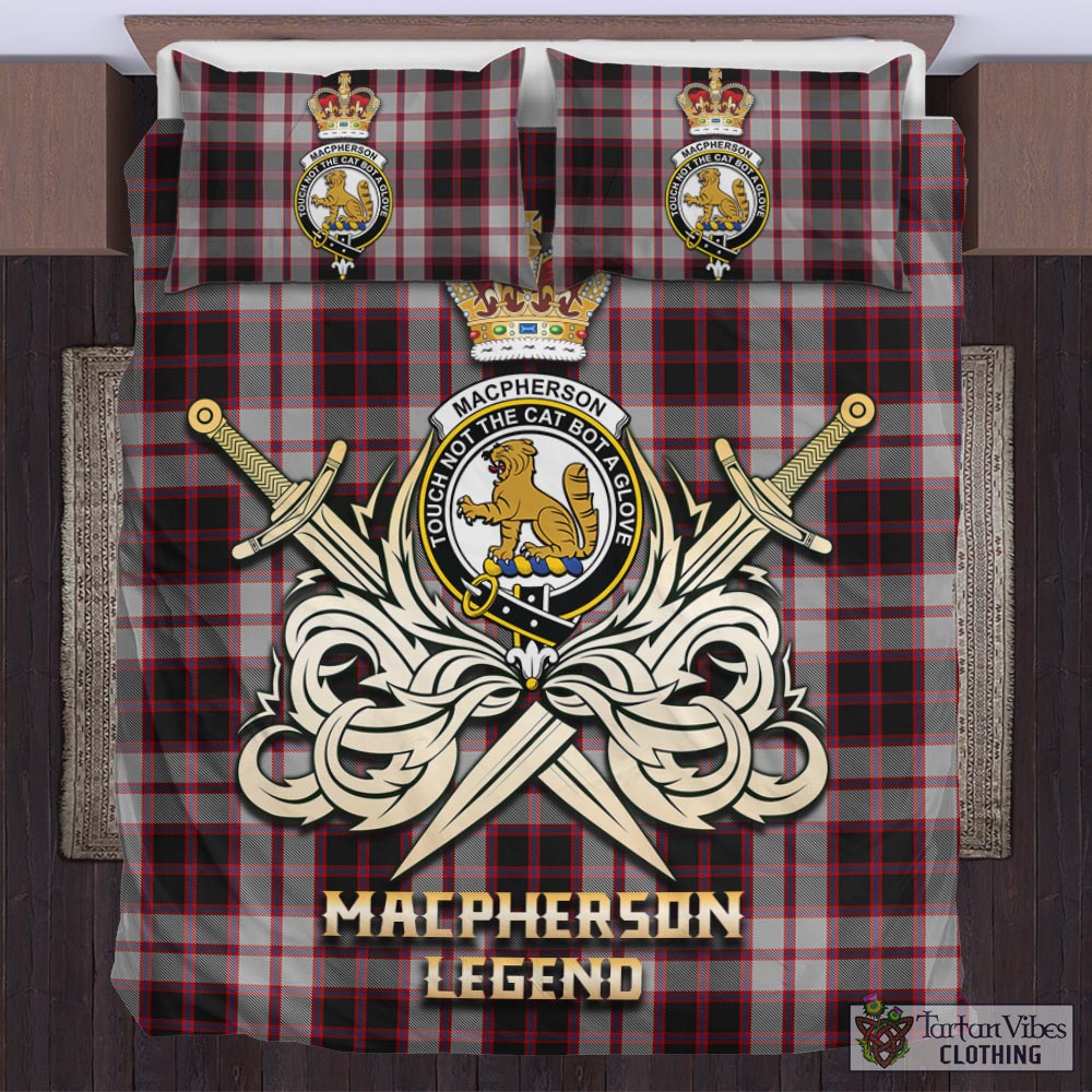 Tartan Vibes Clothing MacPherson Tartan Bedding Set with Clan Crest and the Golden Sword of Courageous Legacy