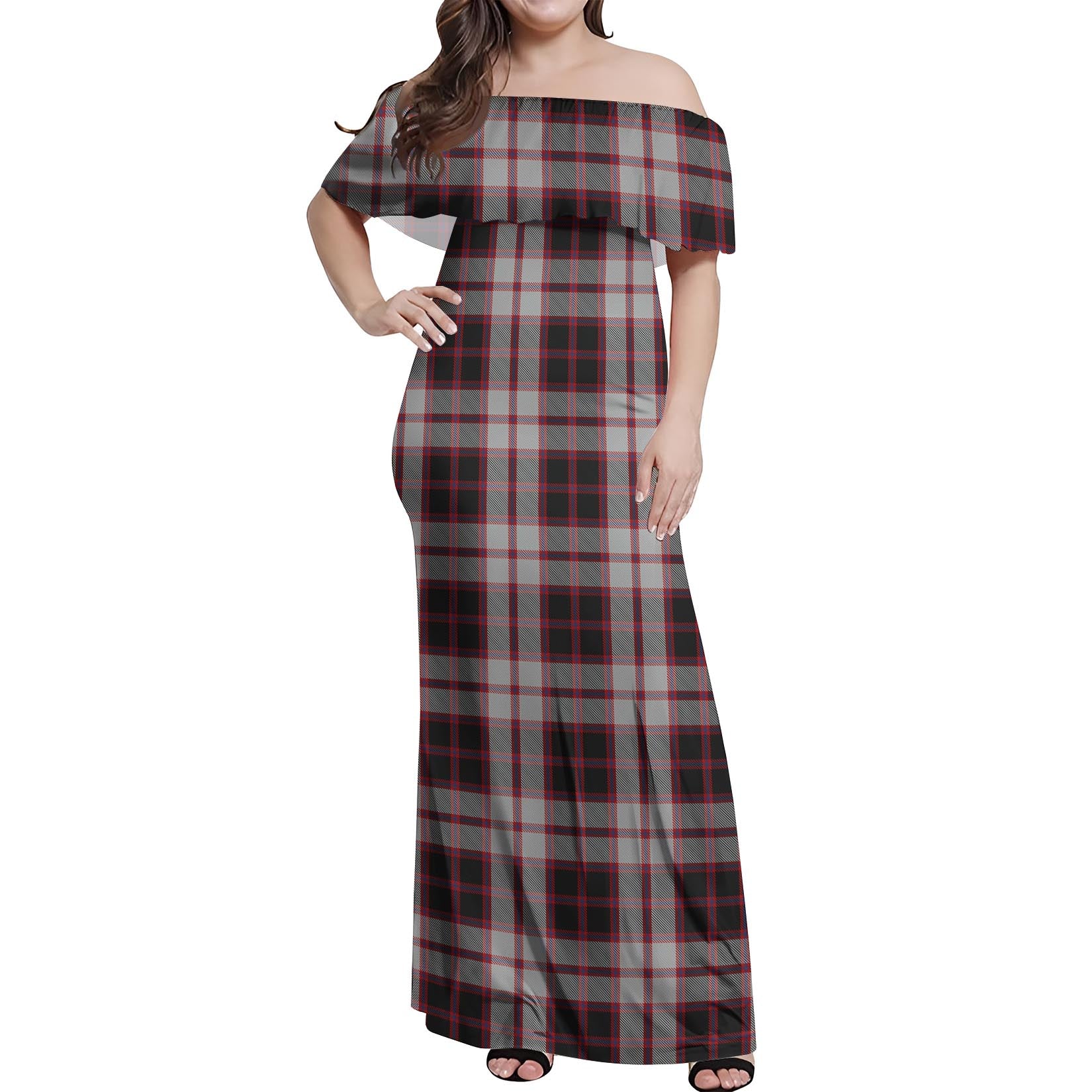 MacPherson Tartan Off Shoulder Long Dress Women's Dress - Tartanvibesclothing