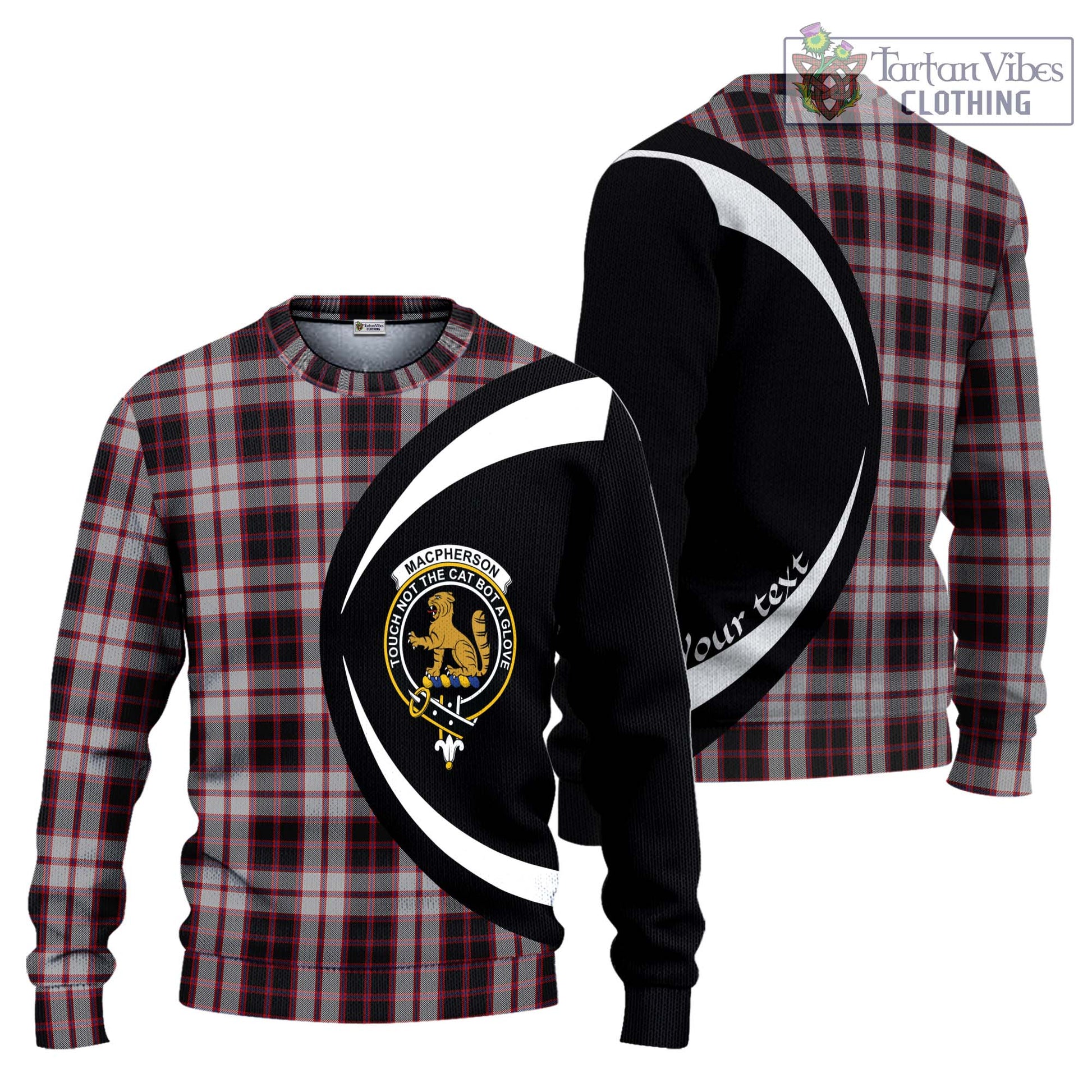 MacPherson (McPherson) Tartan Knitted Sweater with Family Crest Circle Style Unisex - Tartan Vibes Clothing