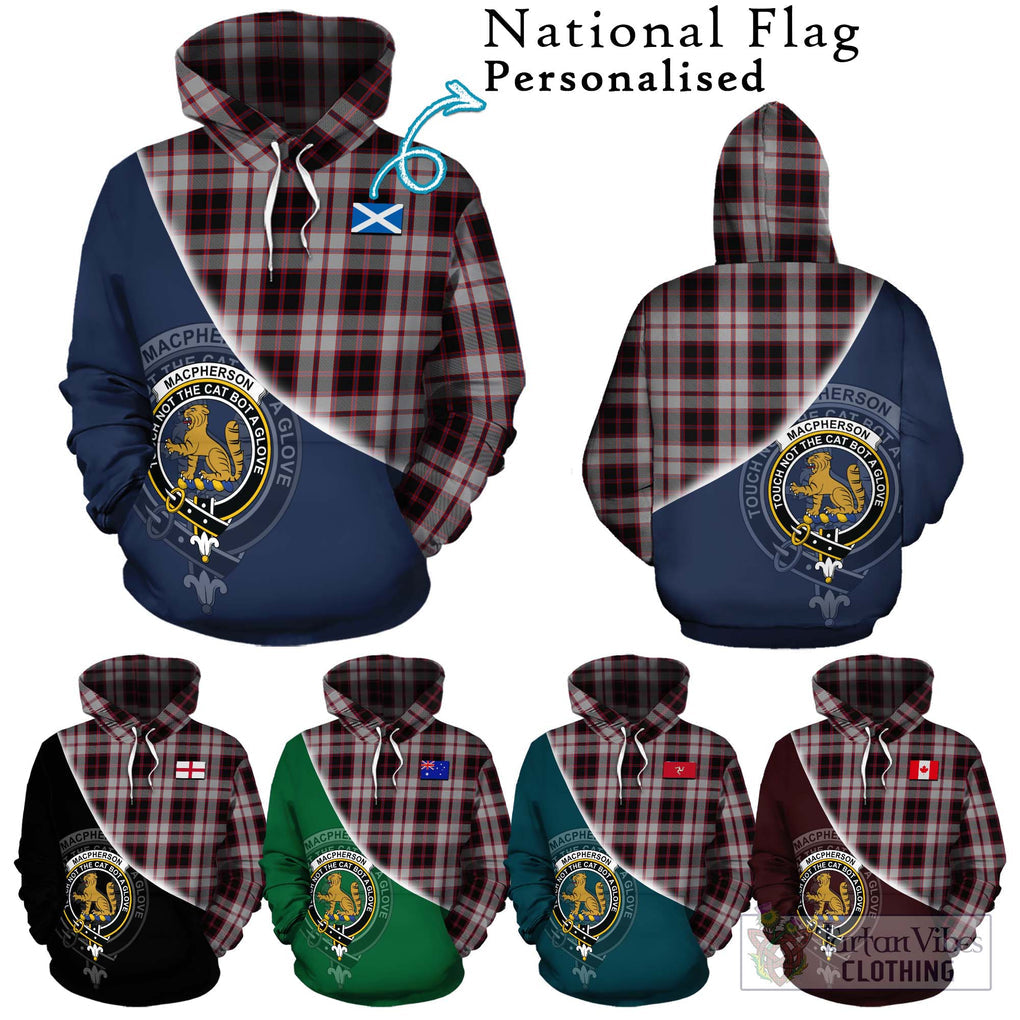 MacPherson (McPherson) Tartan Hoodie with Personalised National Flag and Family Crest Half Style Zip Hoodie - Tartanvibesclothing Shop