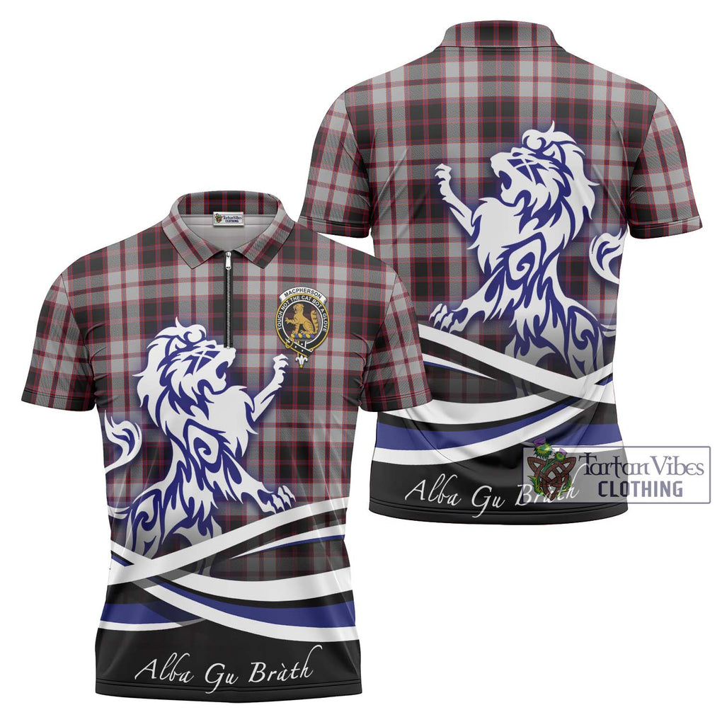 MacPherson (McPherson) Tartan Zipper Polo Shirt with Alba Gu Brath Regal Lion Emblem Unisex - Tartanvibesclothing Shop