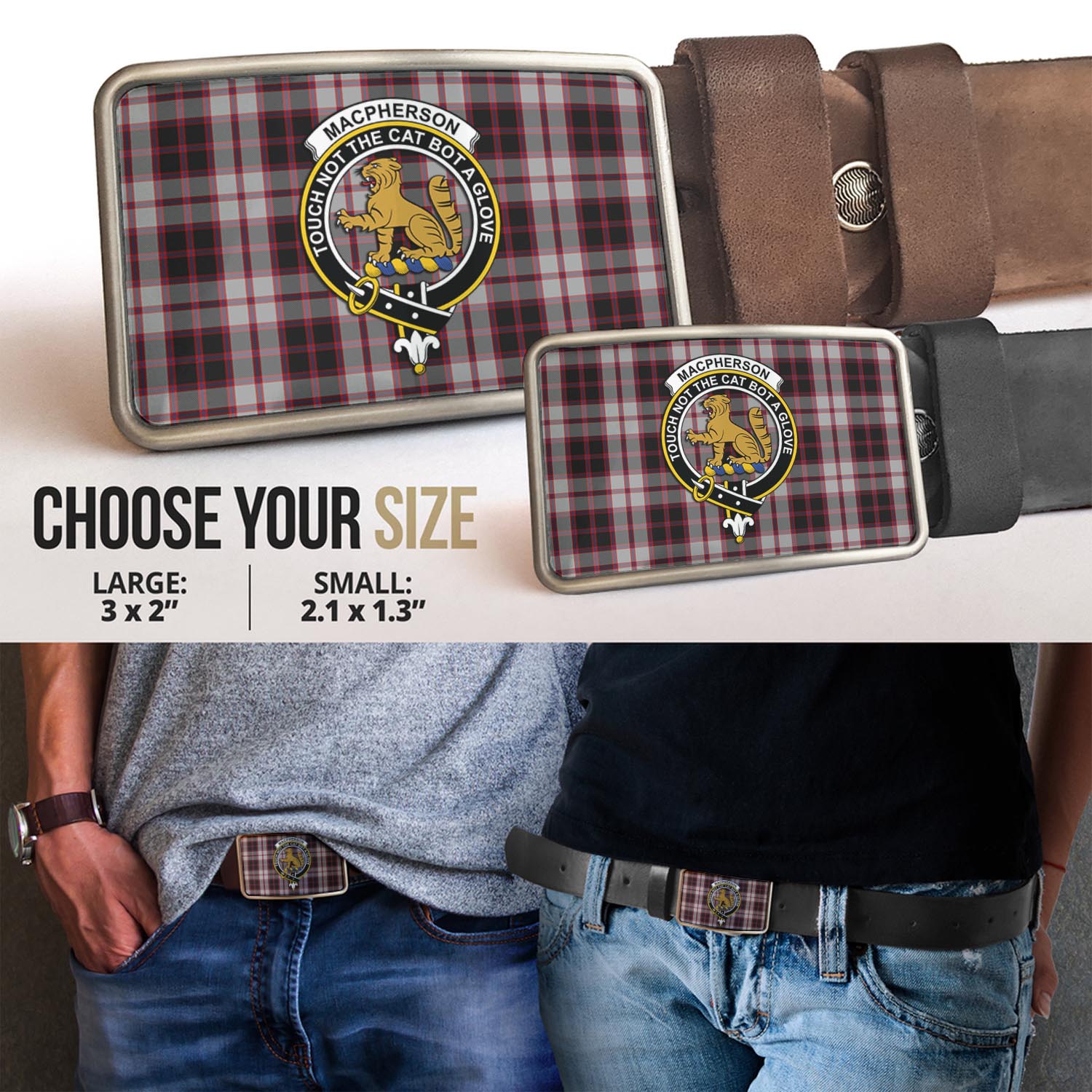 MacPherson (McPherson) Tartan Belt Buckles with Family Crest - Tartan Vibes Clothing