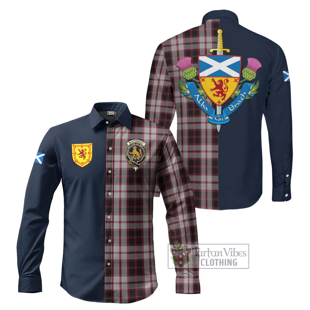 Tartan Vibes Clothing MacPherson Tartan Long Sleeve Button Shirt with Scottish Lion Royal Arm Half Style