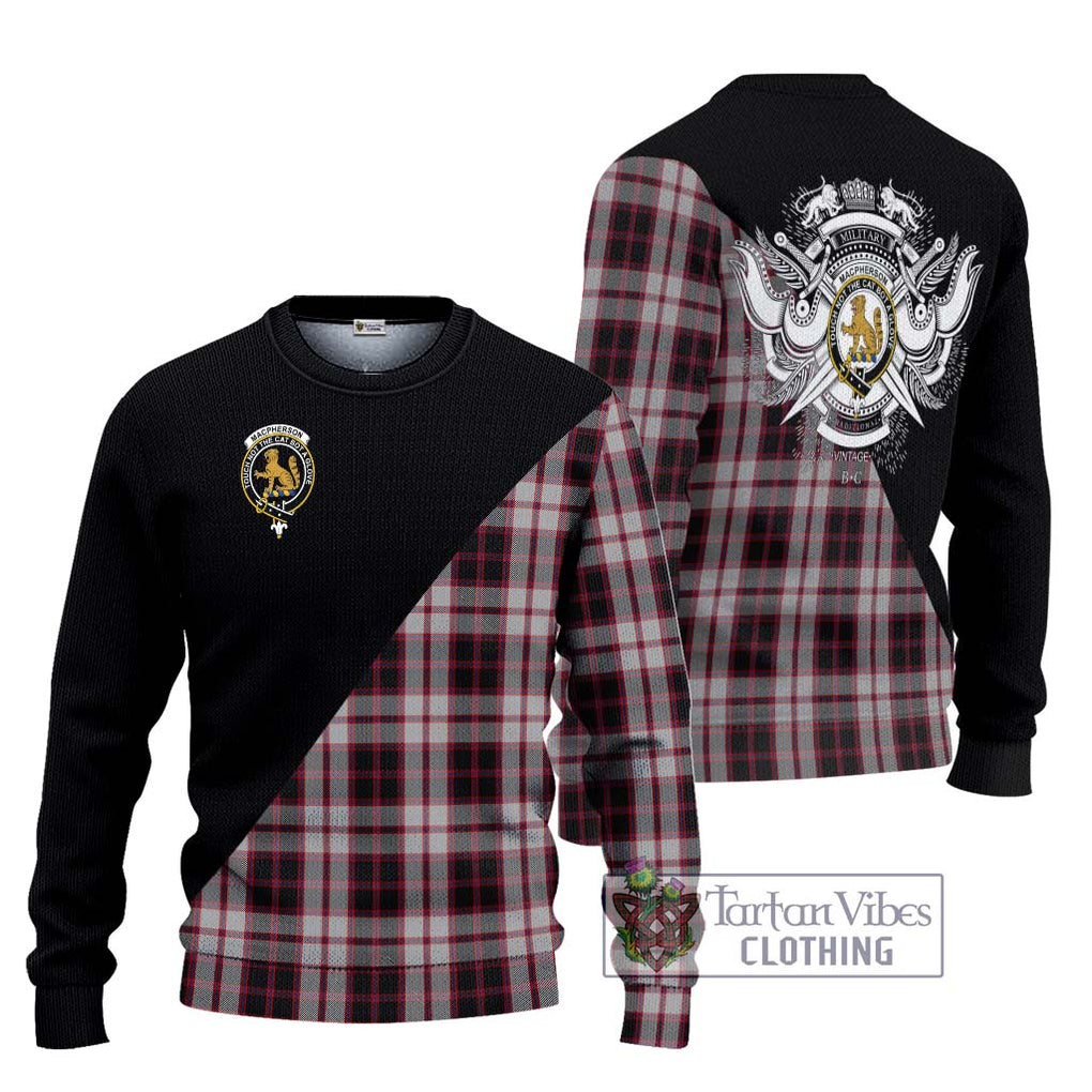 MacPherson (McPherson) Tartan Knitted Sweater with Family Crest and Military Logo Style Unisex - Tartanvibesclothing Shop