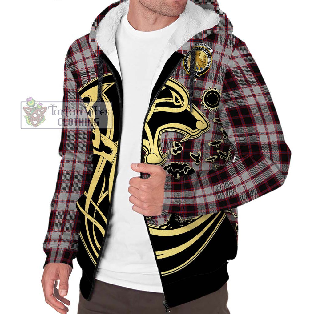 MacPherson (McPherson) Tartan Sherpa Hoodie with Family Crest Celtic Wolf Style Unisex S - Tartan Vibes Clothing