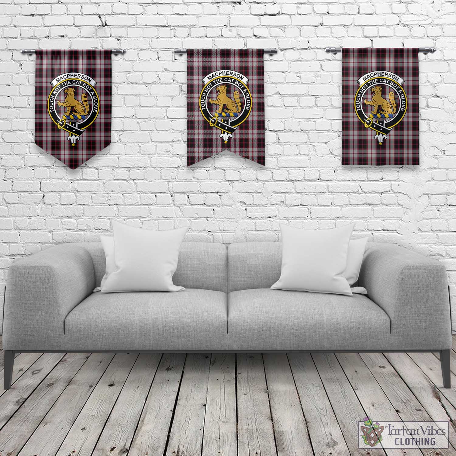 Tartan Vibes Clothing MacPherson Tartan Gonfalon, Tartan Banner with Family Crest