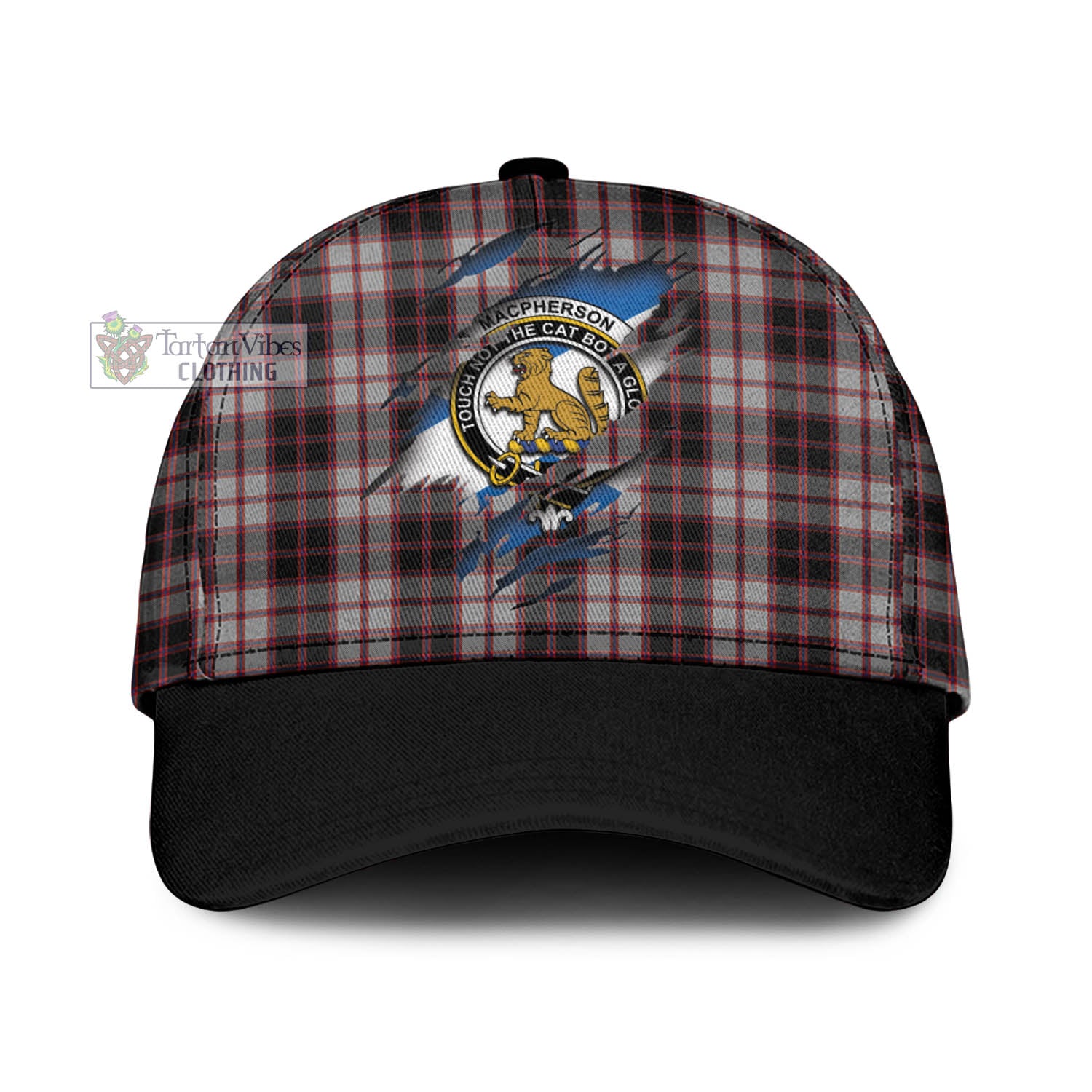 Tartan Vibes Clothing MacPherson Tartan Classic Cap with Family Crest In Me Style