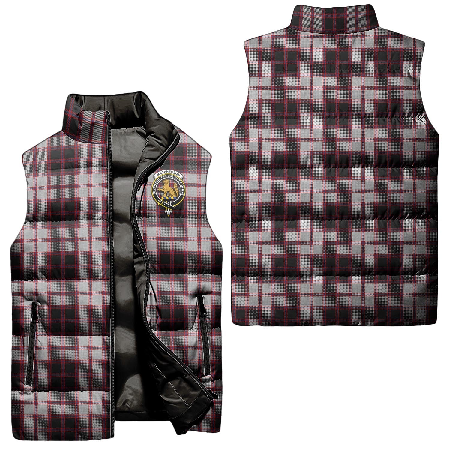 MacPherson Tartan Sleeveless Puffer Jacket with Family Crest Unisex - Tartanvibesclothing