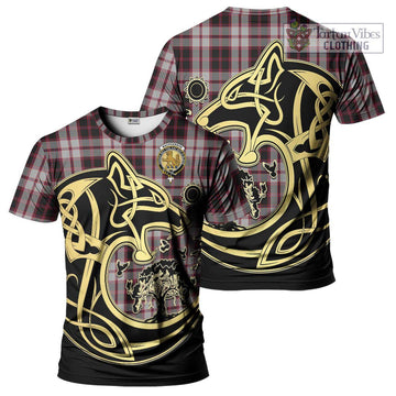 MacPherson (McPherson) Tartan T-Shirt with Family Crest Celtic Wolf Style