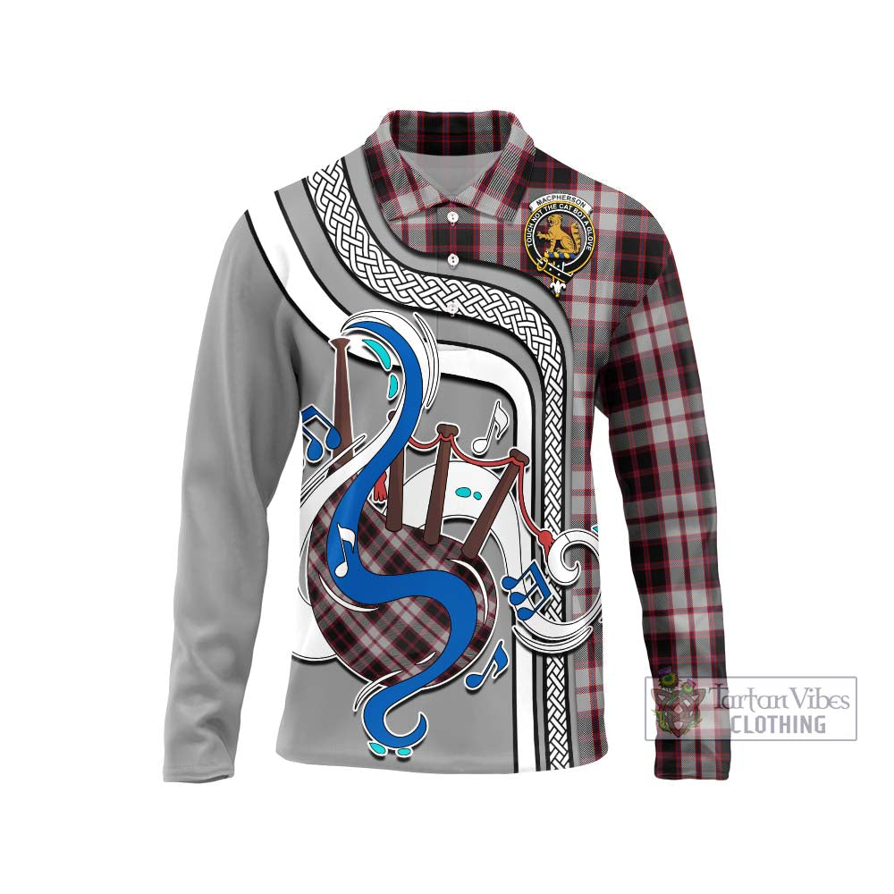 Tartan Vibes Clothing MacPherson Tartan Long Sleeve Polo Shirt with Epic Bagpipe Style