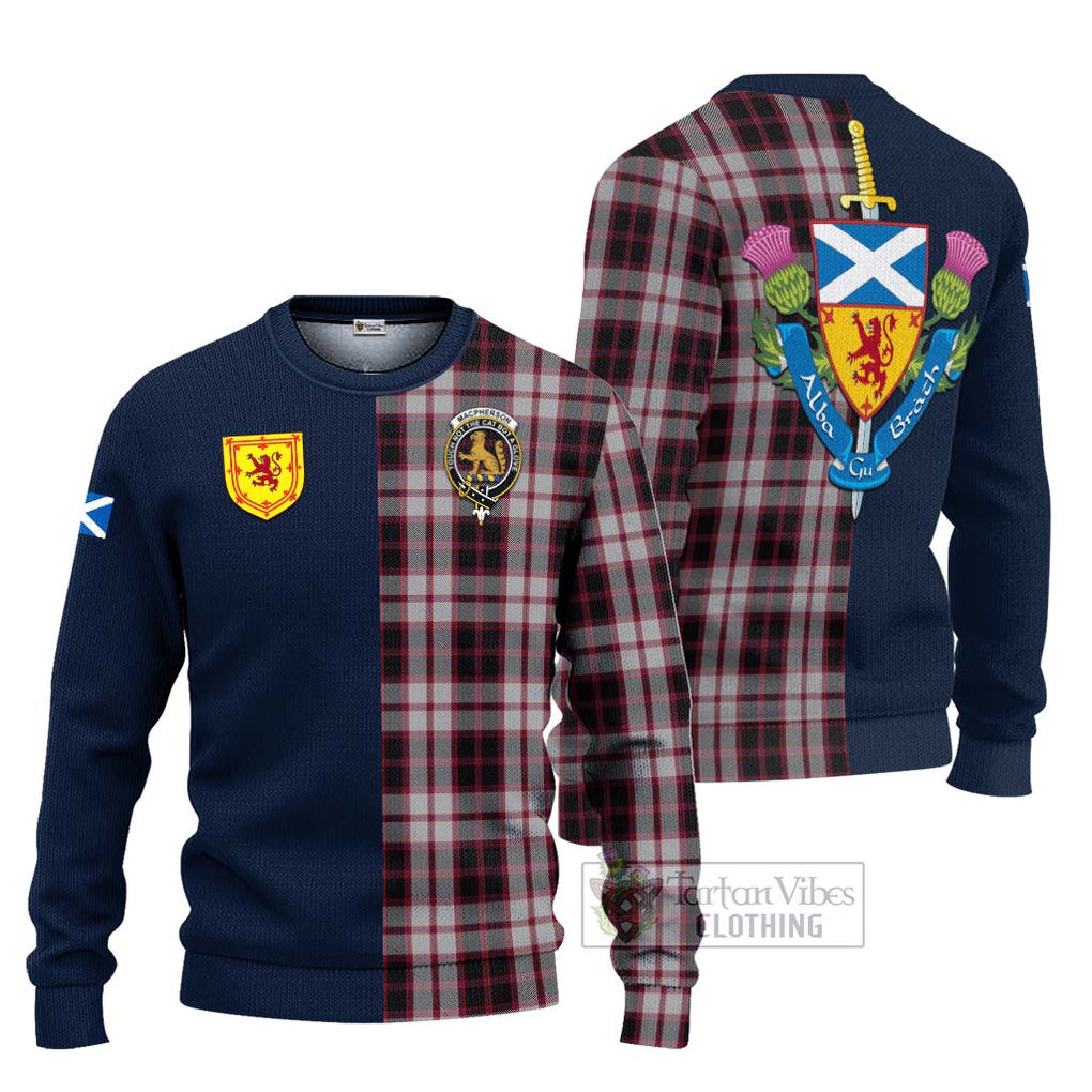 Tartan Vibes Clothing MacPherson Tartan Knitted Sweater with Scottish Lion Royal Arm Half Style