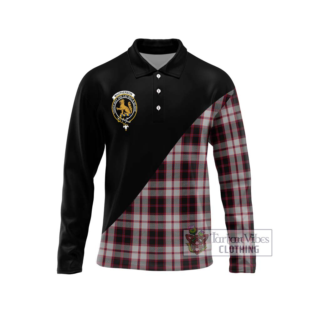 MacPherson (McPherson) Tartan Long Sleeve Polo Shirt with Family Crest and Military Logo Style Unisex - Tartanvibesclothing Shop