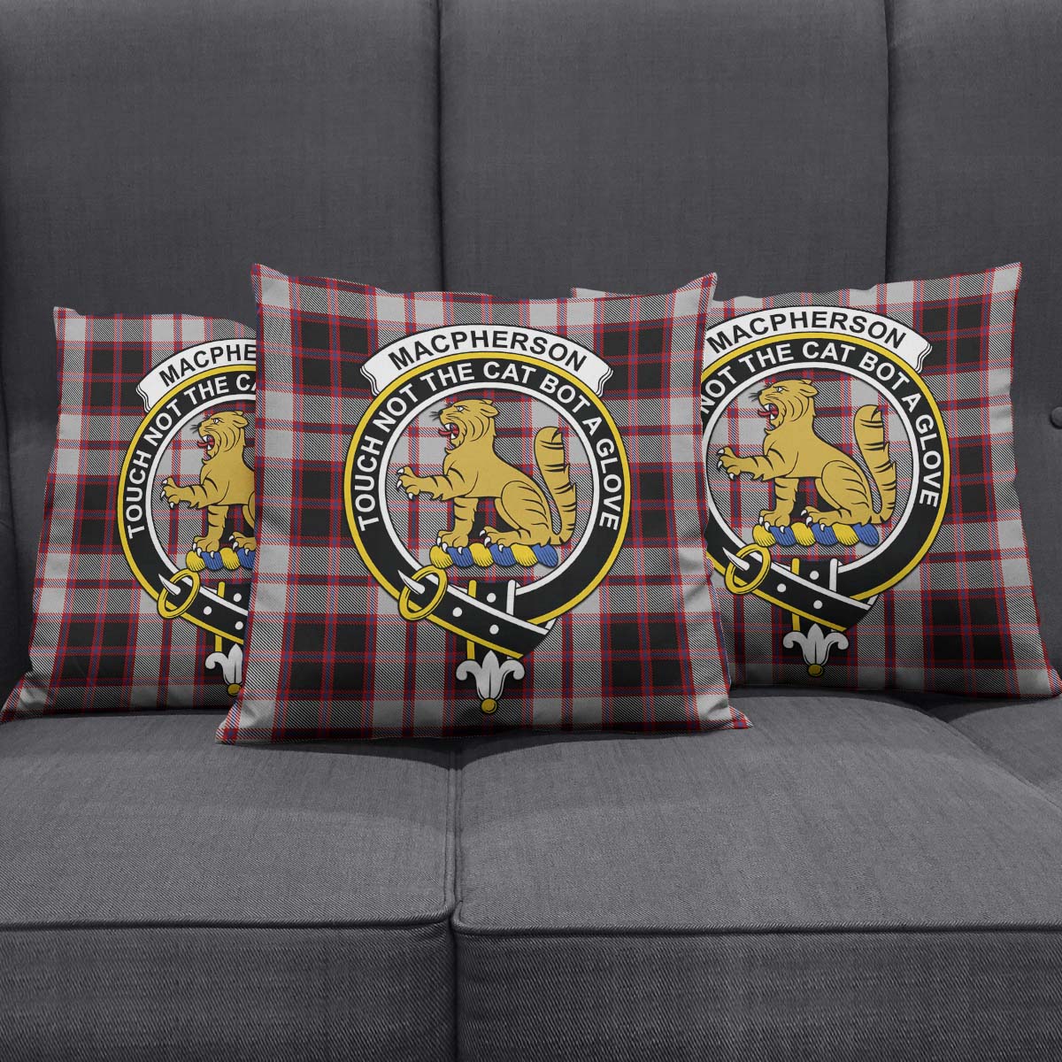 MacPherson Tartan Pillow Cover with Family Crest Square Pillow Cover - Tartanvibesclothing