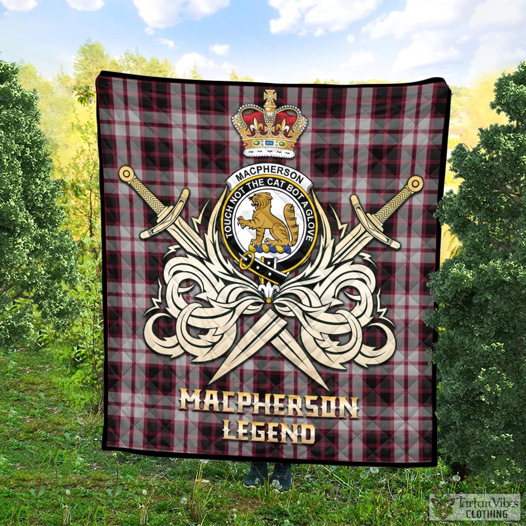 Tartan Vibes Clothing MacPherson Tartan Quilt with Clan Crest and the Golden Sword of Courageous Legacy