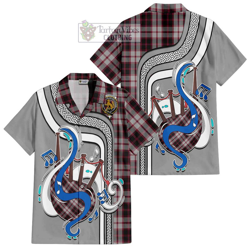 MacPherson (McPherson) Tartan Short Sleeve Button Shirt with Epic Bagpipe Style Kid - Tartanvibesclothing Shop