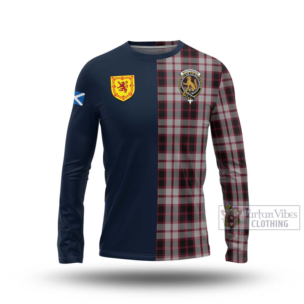 Tartan Vibes Clothing MacPherson Tartan Long Sleeve T-Shirt with Scottish Lion Royal Arm Half Style