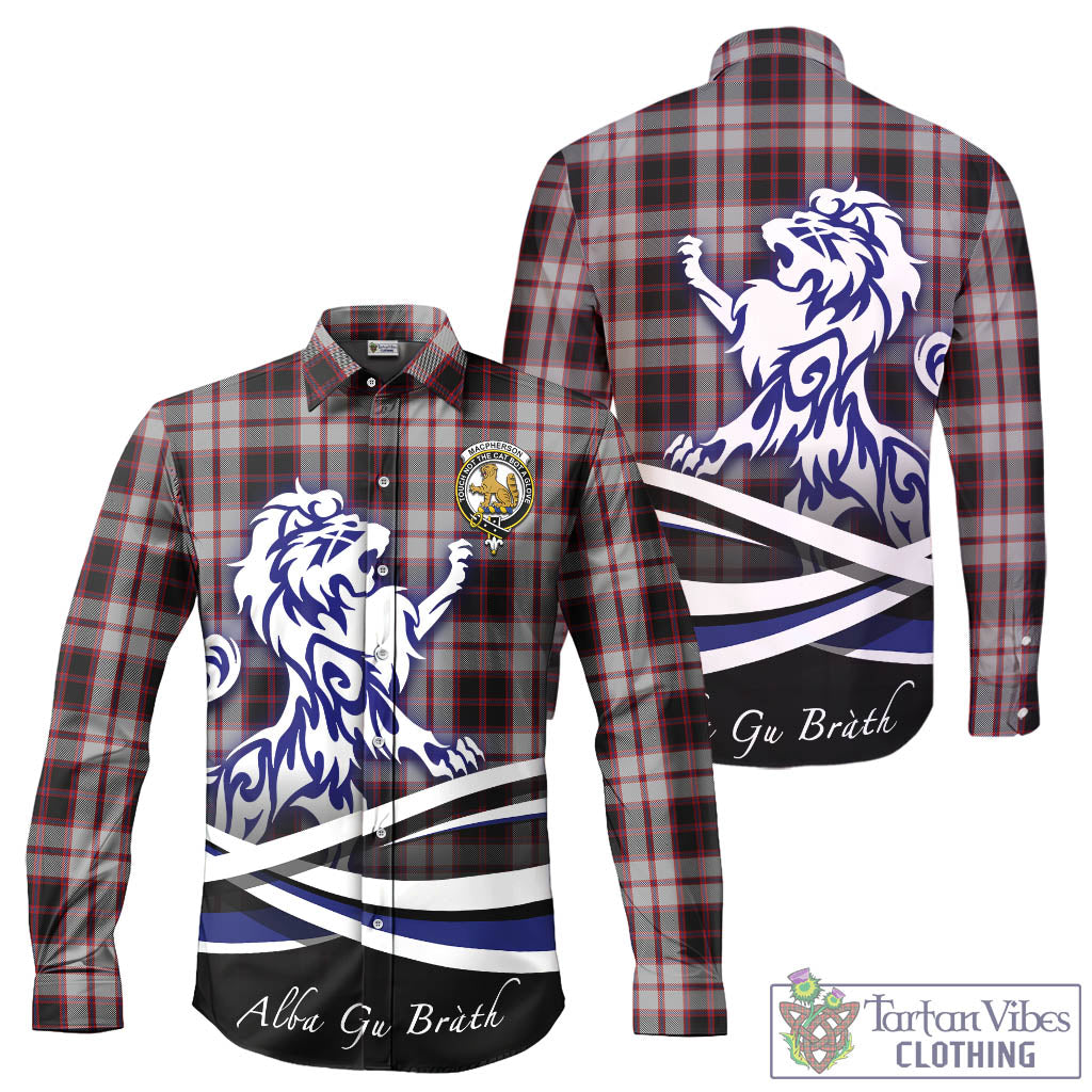 MacPherson (McPherson) Tartan Long Sleeve Button Up Shirt with Alba Gu Brath Regal Lion Emblem - Tartan Vibes Clothing