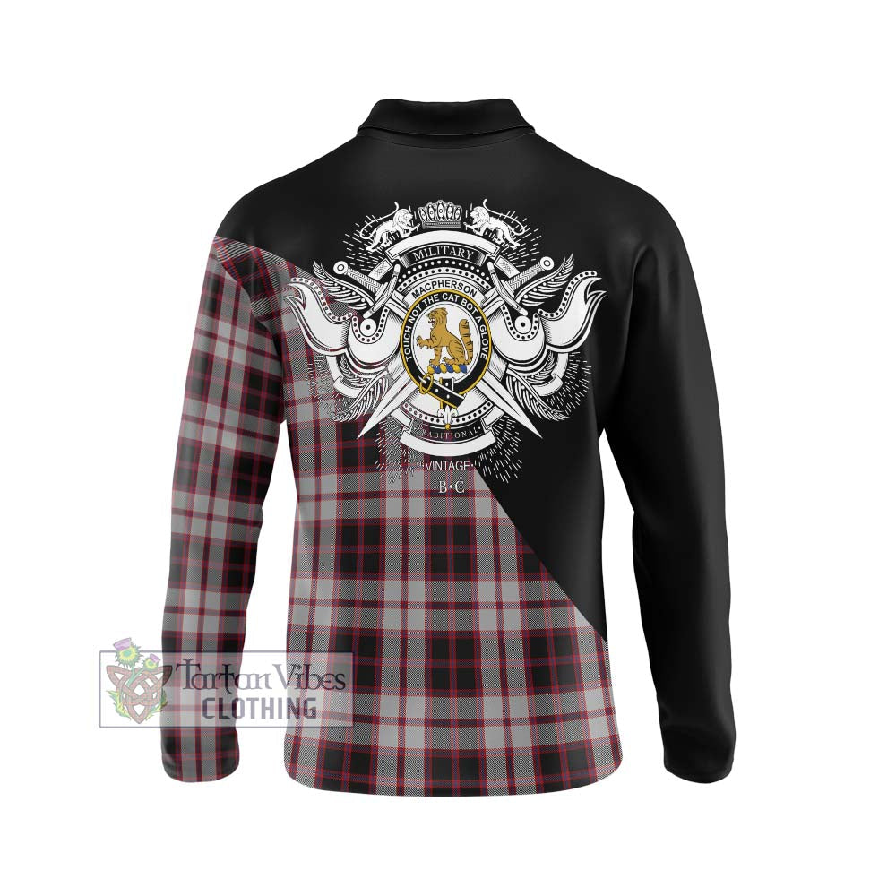 MacPherson (McPherson) Tartan Long Sleeve Polo Shirt with Family Crest and Military Logo Style - Tartanvibesclothing Shop