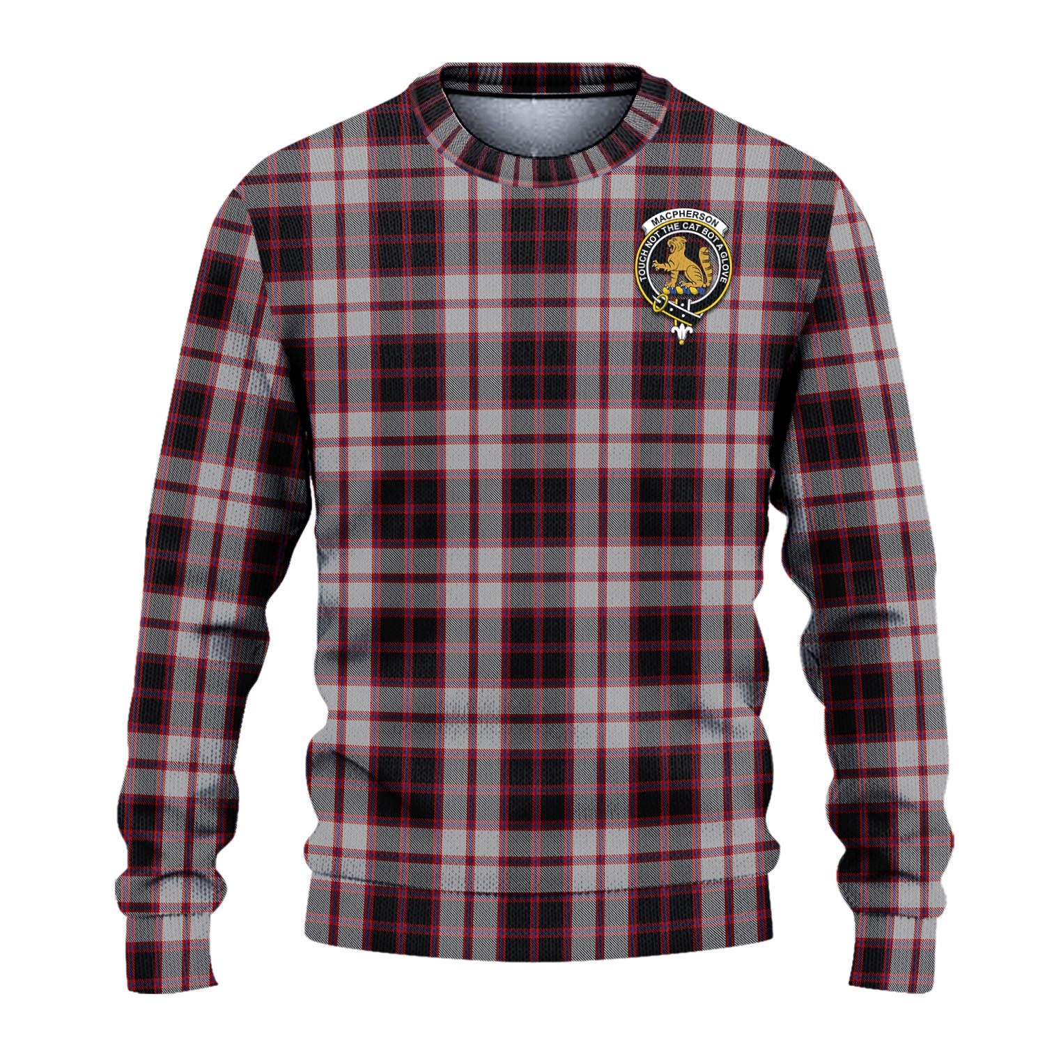 MacPherson Tartan Knitted Sweater with Family Crest - Tartanvibesclothing