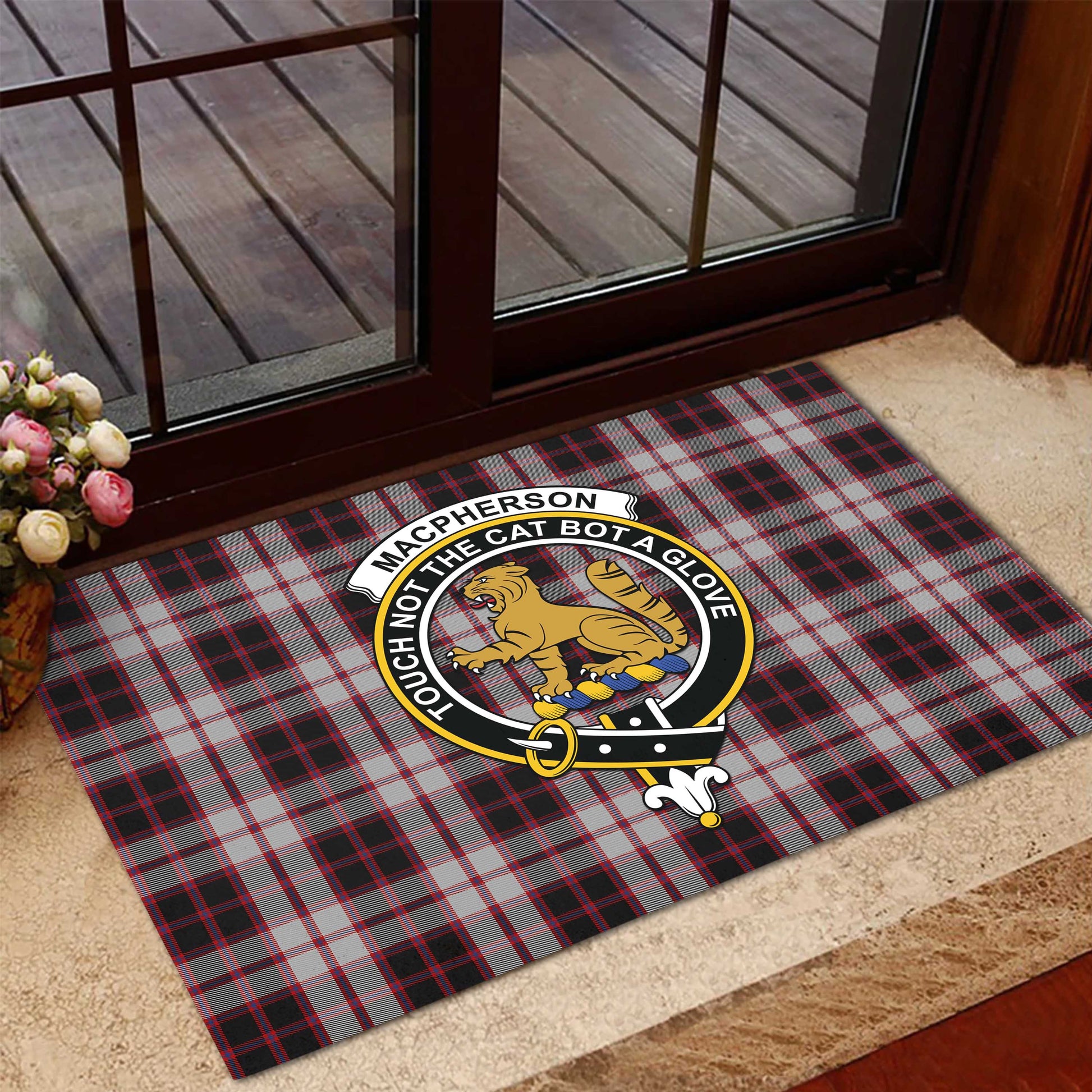 MacPherson Tartan Door Mat with Family Crest - Tartanvibesclothing