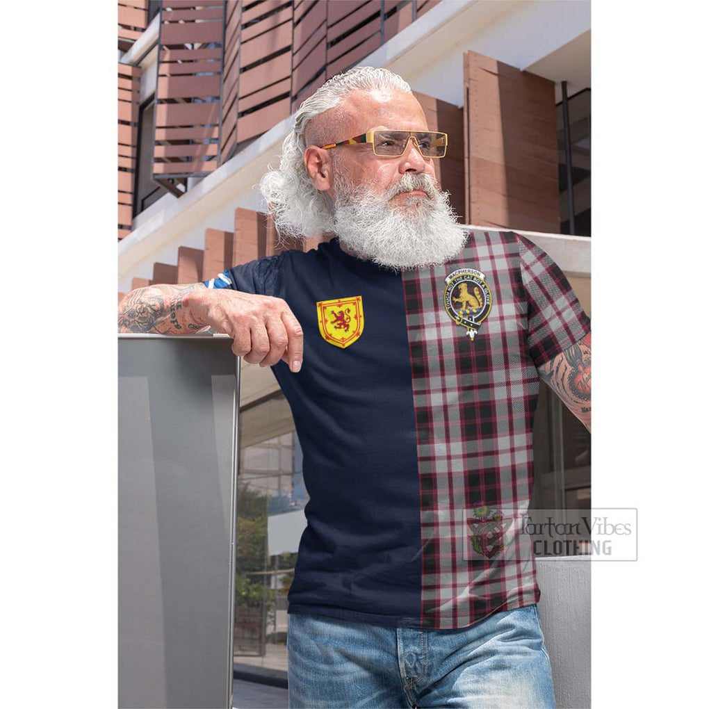 Tartan Vibes Clothing MacPherson Tartan Cotton T-shirt with Scottish Lion Royal Arm Half Style