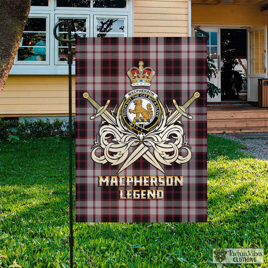 Tartan Vibes Clothing MacPherson Tartan Flag with Clan Crest and the Golden Sword of Courageous Legacy