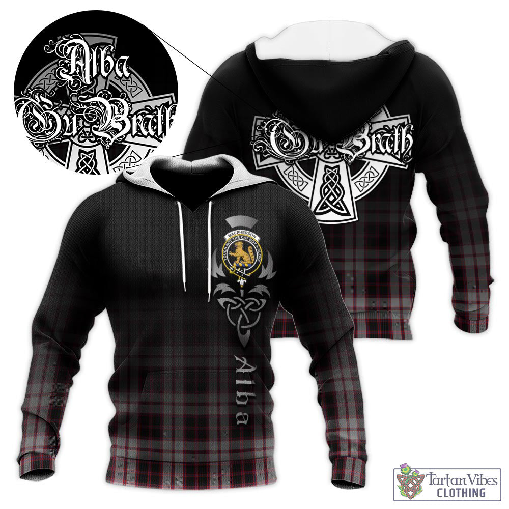 Tartan Vibes Clothing MacPherson Tartan Knitted Hoodie Featuring Alba Gu Brath Family Crest Celtic Inspired