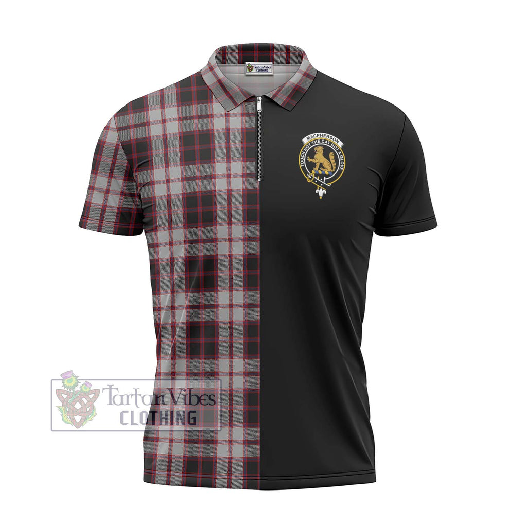 MacPherson (McPherson) Tartan Zipper Polo Shirt with Family Crest and Half Of Me Style - Tartanvibesclothing Shop