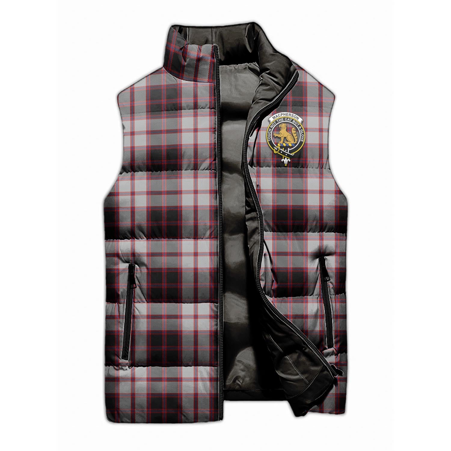 MacPherson Tartan Sleeveless Puffer Jacket with Family Crest - Tartanvibesclothing