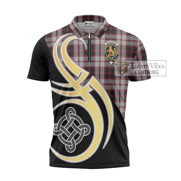 MacPherson (McPherson) Tartan Zipper Polo Shirt with Family Crest and Celtic Symbol Style