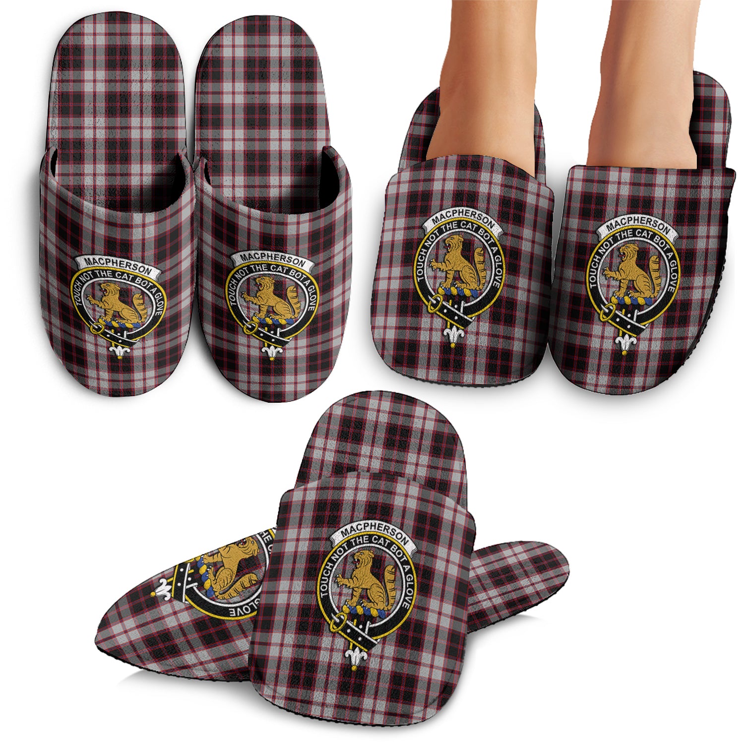 MacPherson Tartan Home Slippers with Family Crest - Tartanvibesclothing