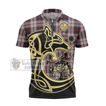 MacPherson (McPherson) Tartan Zipper Polo Shirt with Family Crest Celtic Wolf Style