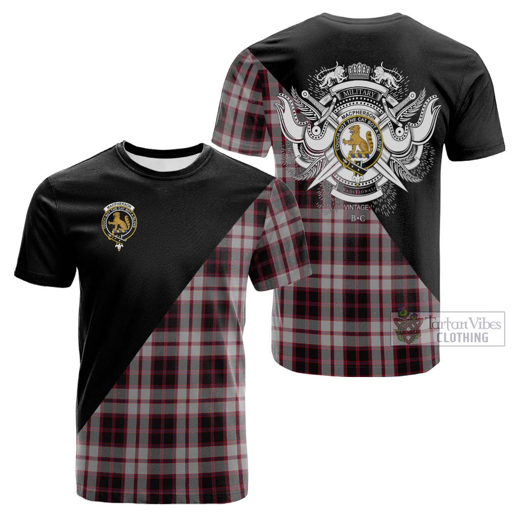 Tartan Vibes Clothing MacPherson Tartan Cotton T-shirt with Family Crest and Military Logo Style