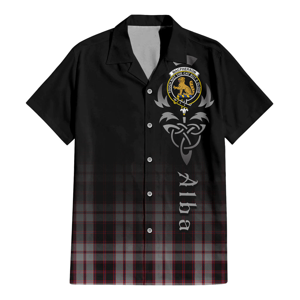 Tartan Vibes Clothing MacPherson Tartan Short Sleeve Button Up Featuring Alba Gu Brath Family Crest Celtic Inspired