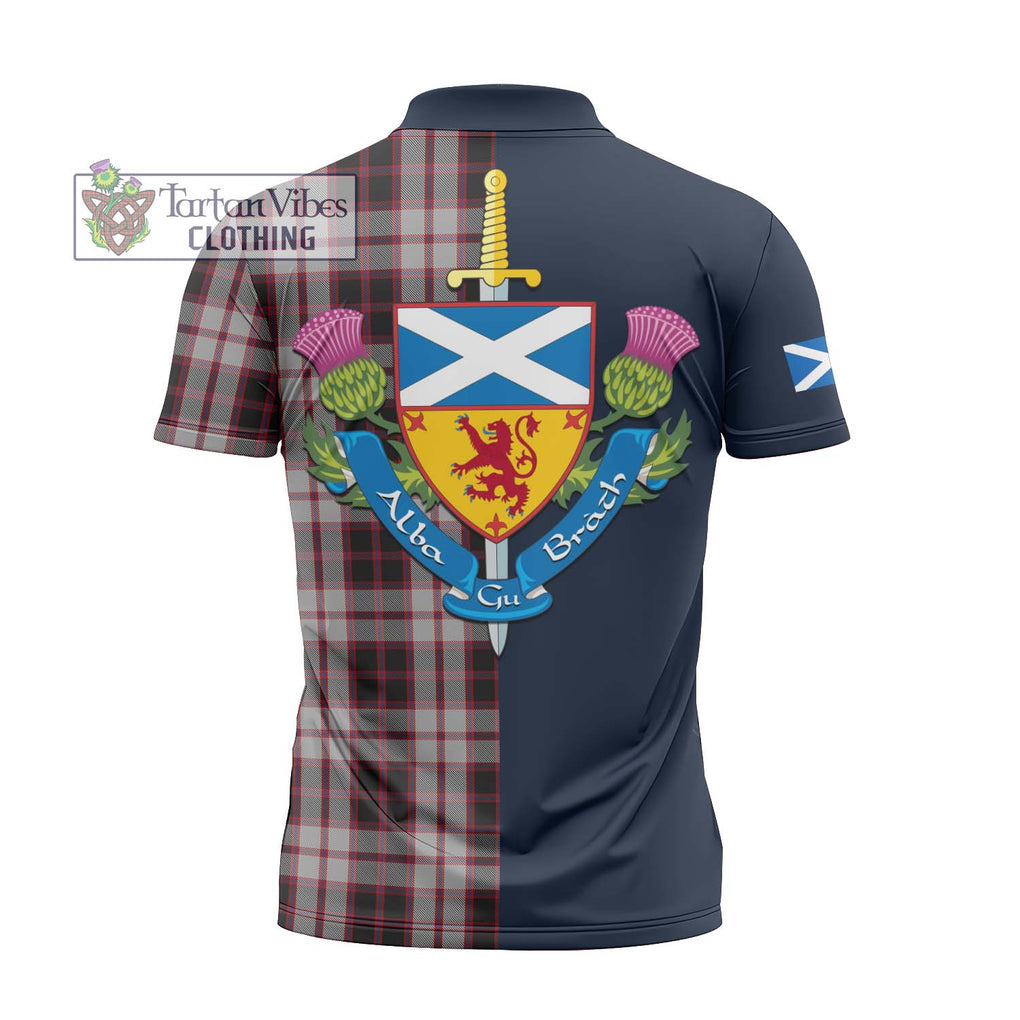 Tartan Vibes Clothing MacPherson Tartan Zipper Polo Shirt with Scottish Lion Royal Arm Half Style