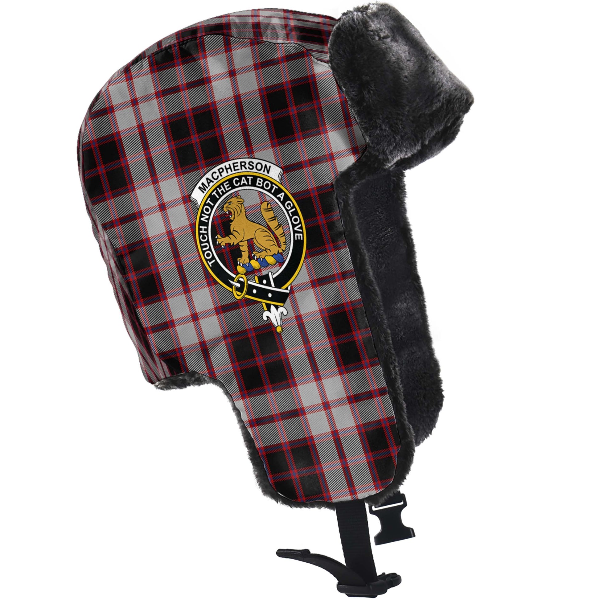 MacPherson Tartan Winter Trapper Hat with Family Crest - Tartanvibesclothing