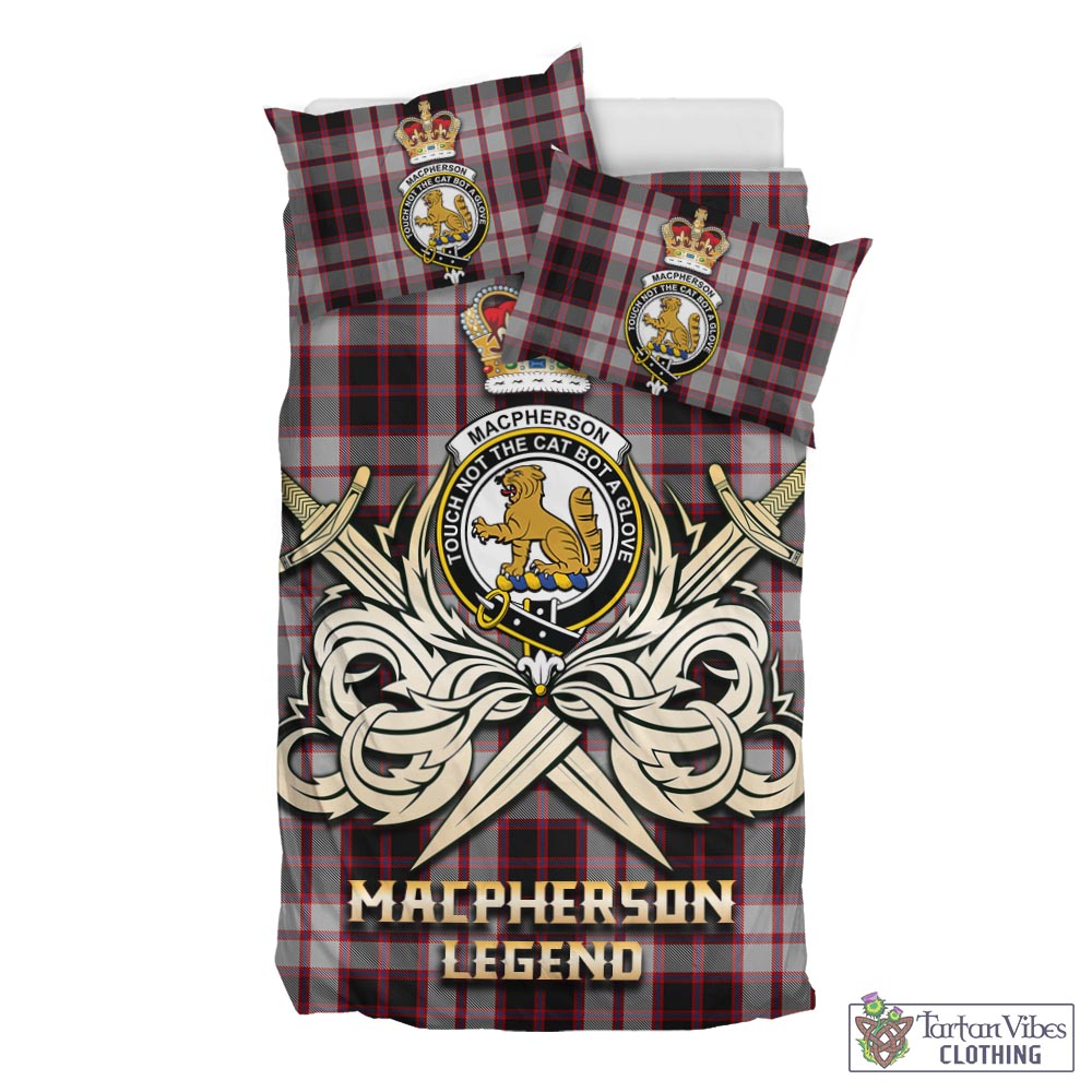 Tartan Vibes Clothing MacPherson Tartan Bedding Set with Clan Crest and the Golden Sword of Courageous Legacy