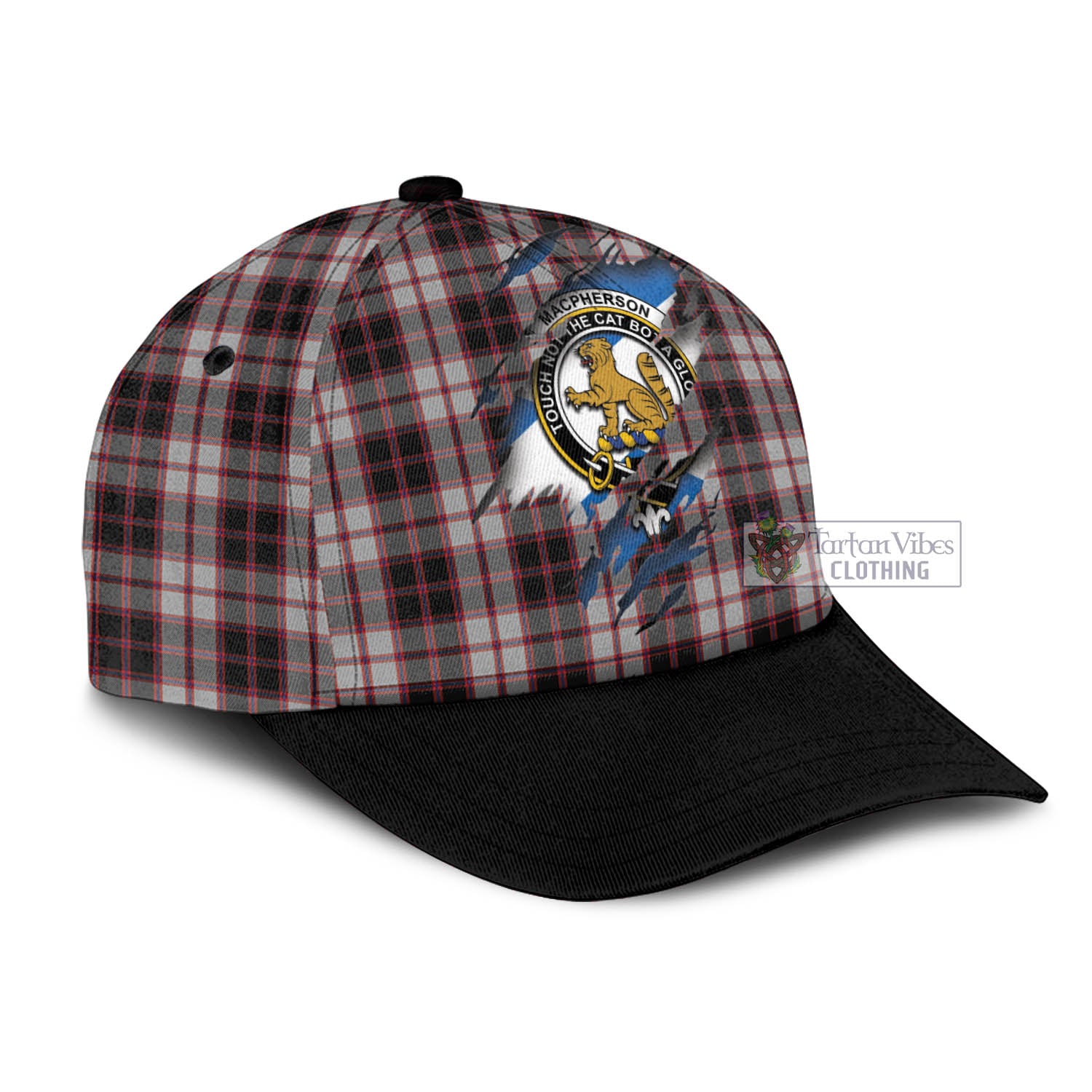 Tartan Vibes Clothing MacPherson Tartan Classic Cap with Family Crest In Me Style